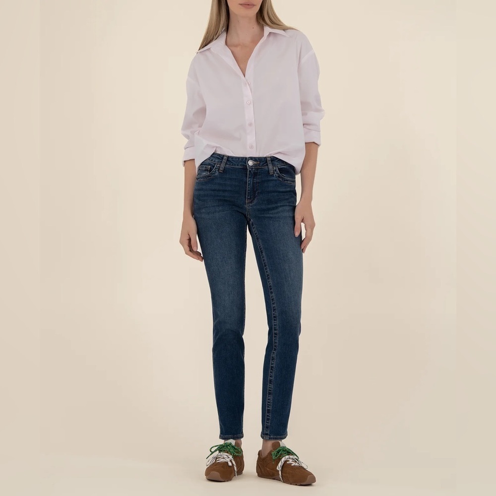 Kut From The Kloth Stevie Mid-Rise Dark Blue Women's Straight Leg Jeans- Size 4